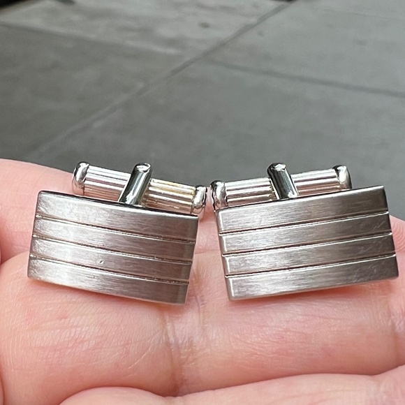 VINTAGE MONTBLANC RECTANGULAR MATTE STAINLESS STEEL CUFFLINKS MINT CONDITION - Picture 4 of 16